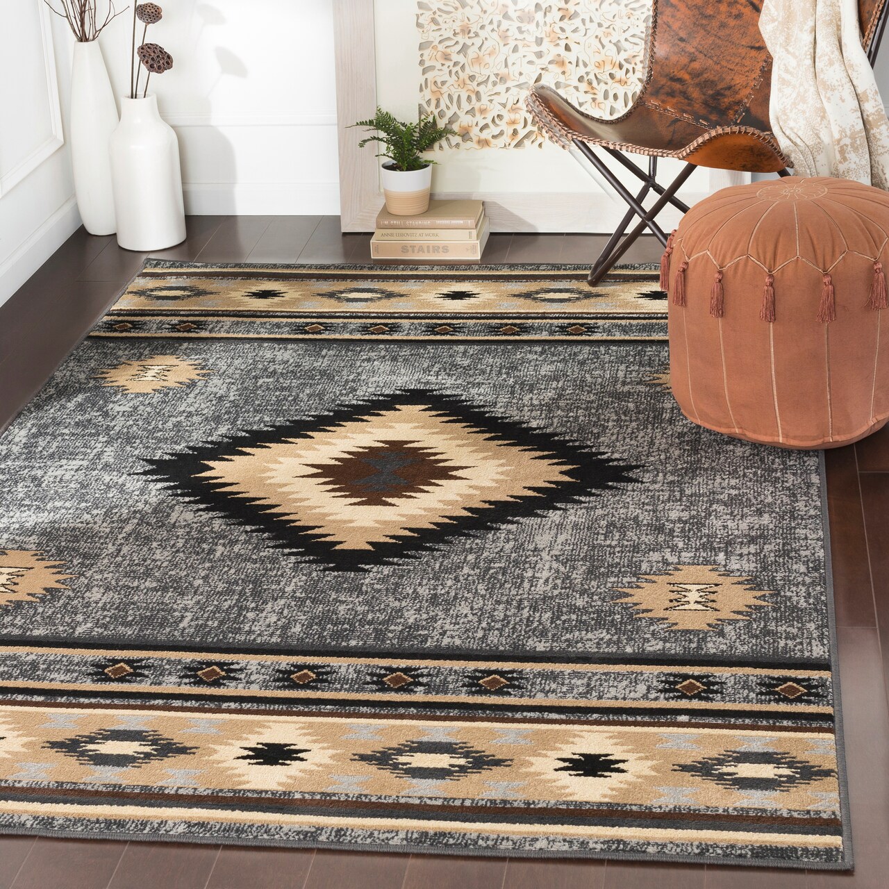 Tiwari Home 2' x 3' Frost Gray and Black Geometric Rectangular Area Throw Rug